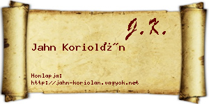 Jahn Koriolán névjegykártya
